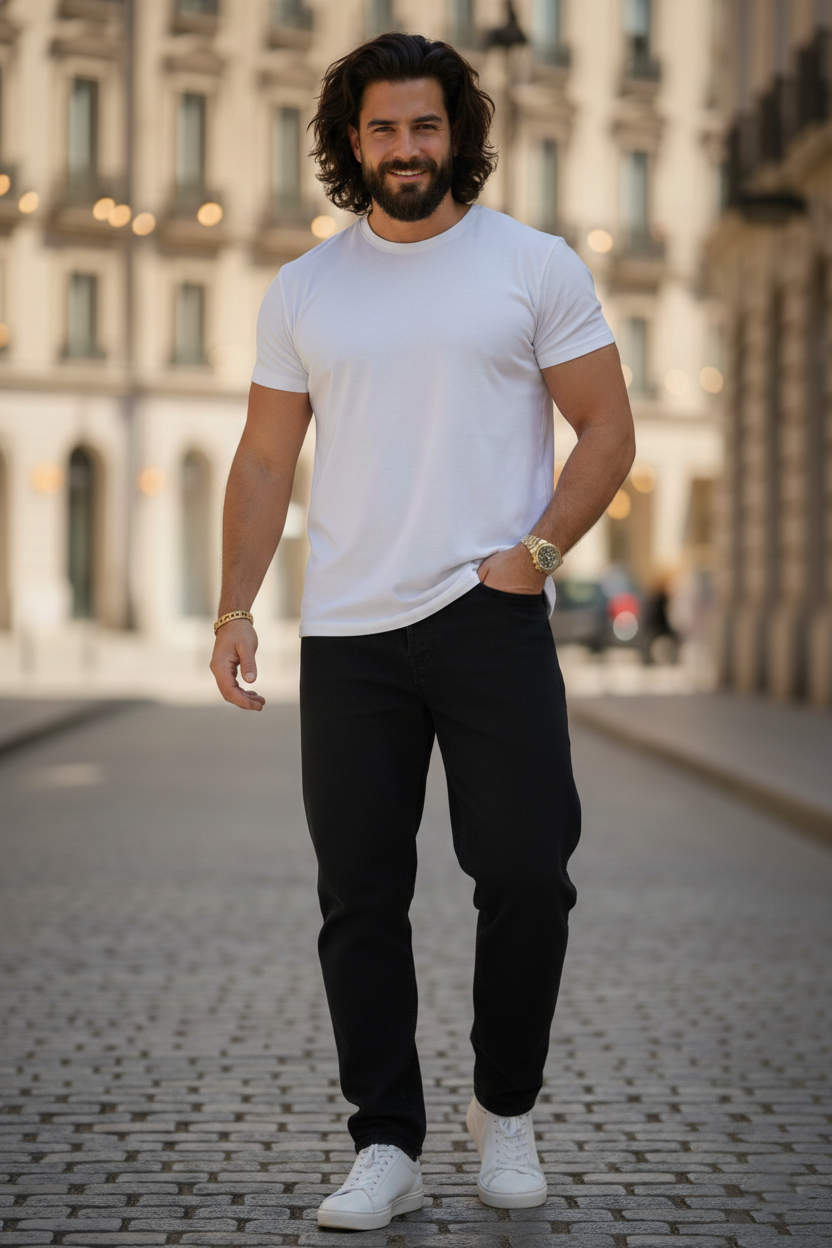 Elegant - Men Relaxed Fit Mid-Rise Stretchable Black Jeans