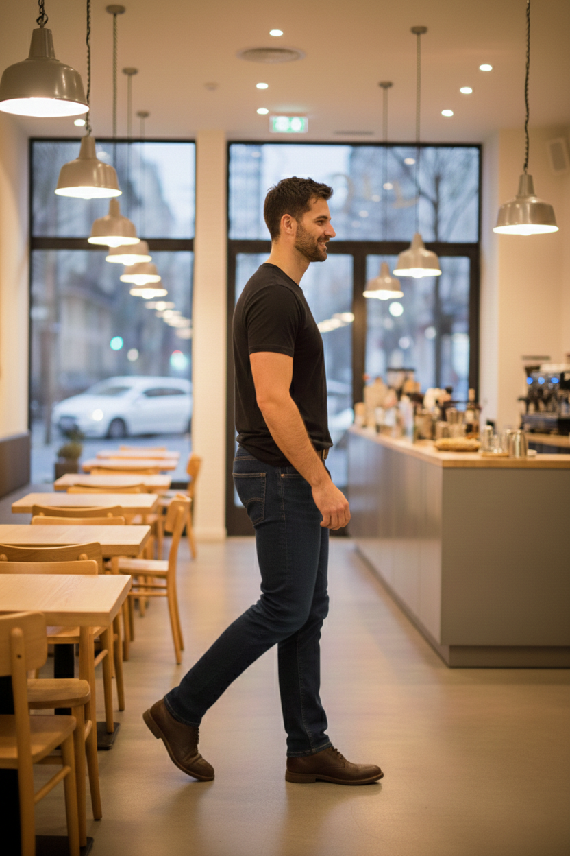 Elegant - Mens Regular Fit Black Round Neck Cotton T-Shirt