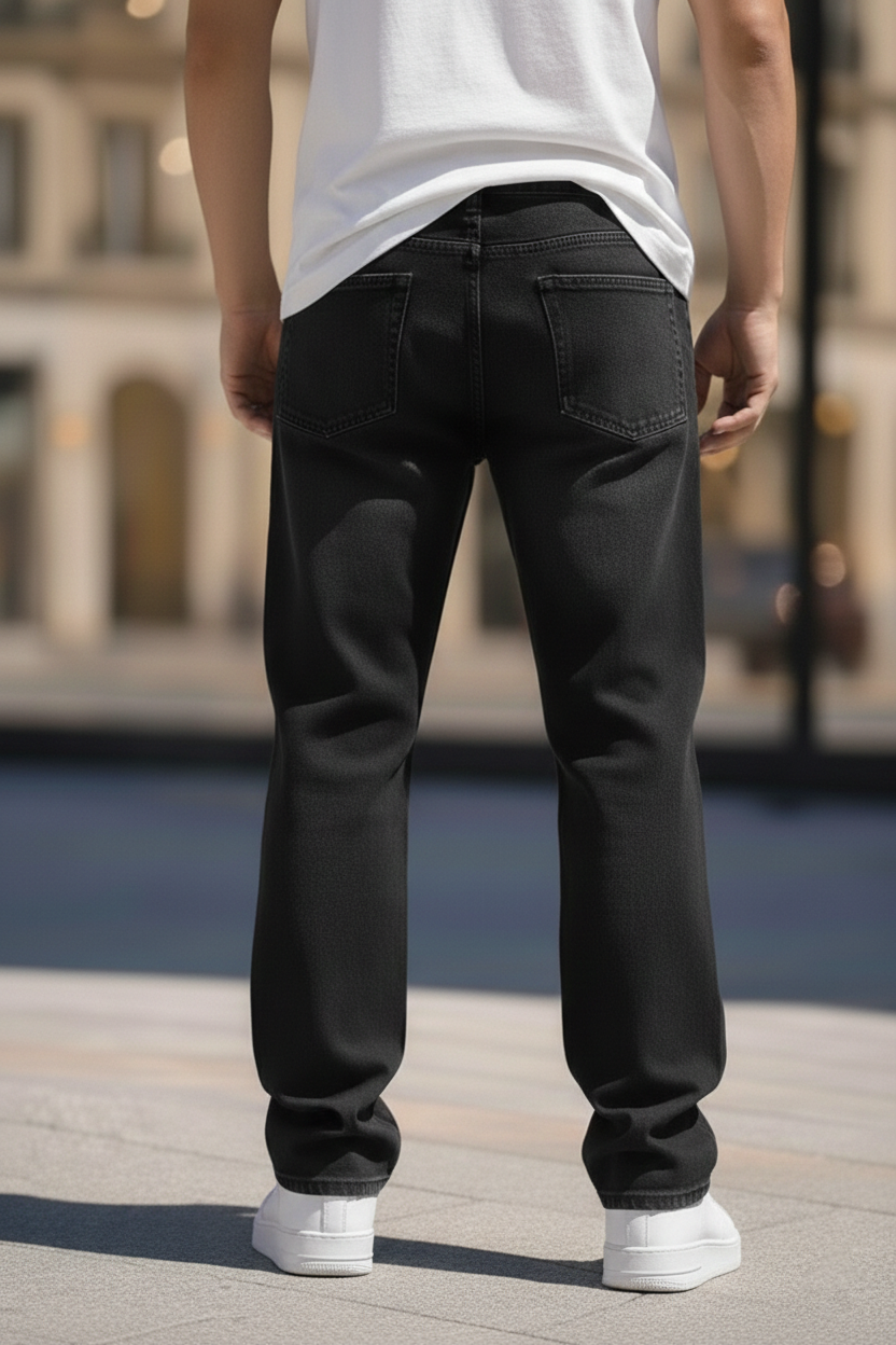 Elegant - Mens Relaxed Fit Mid-Rise Stretchable Lightly Faded Jeans Black
