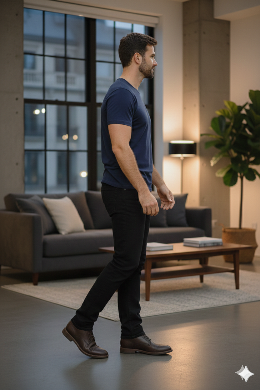 Mens Regular Fit Blue Round Neck Cotton T-Shirt