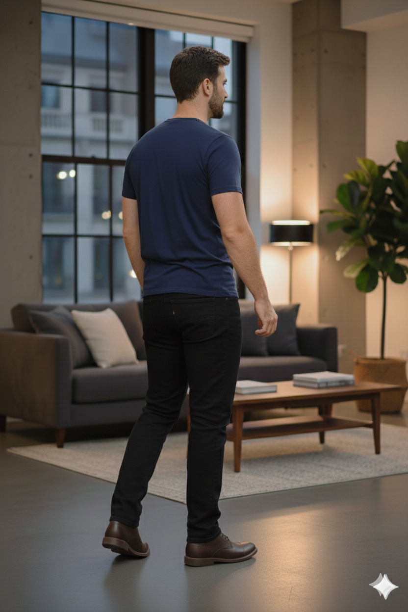 Mens Regular Fit Blue Round Neck Cotton T-Shirt