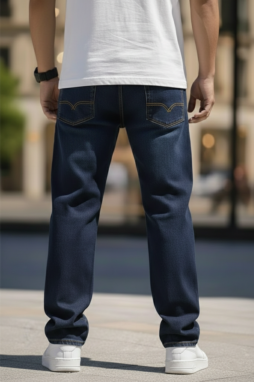 Elegant - Mens Relaxed Fit Mid-Rise Stretchable Faded Jeans Blue