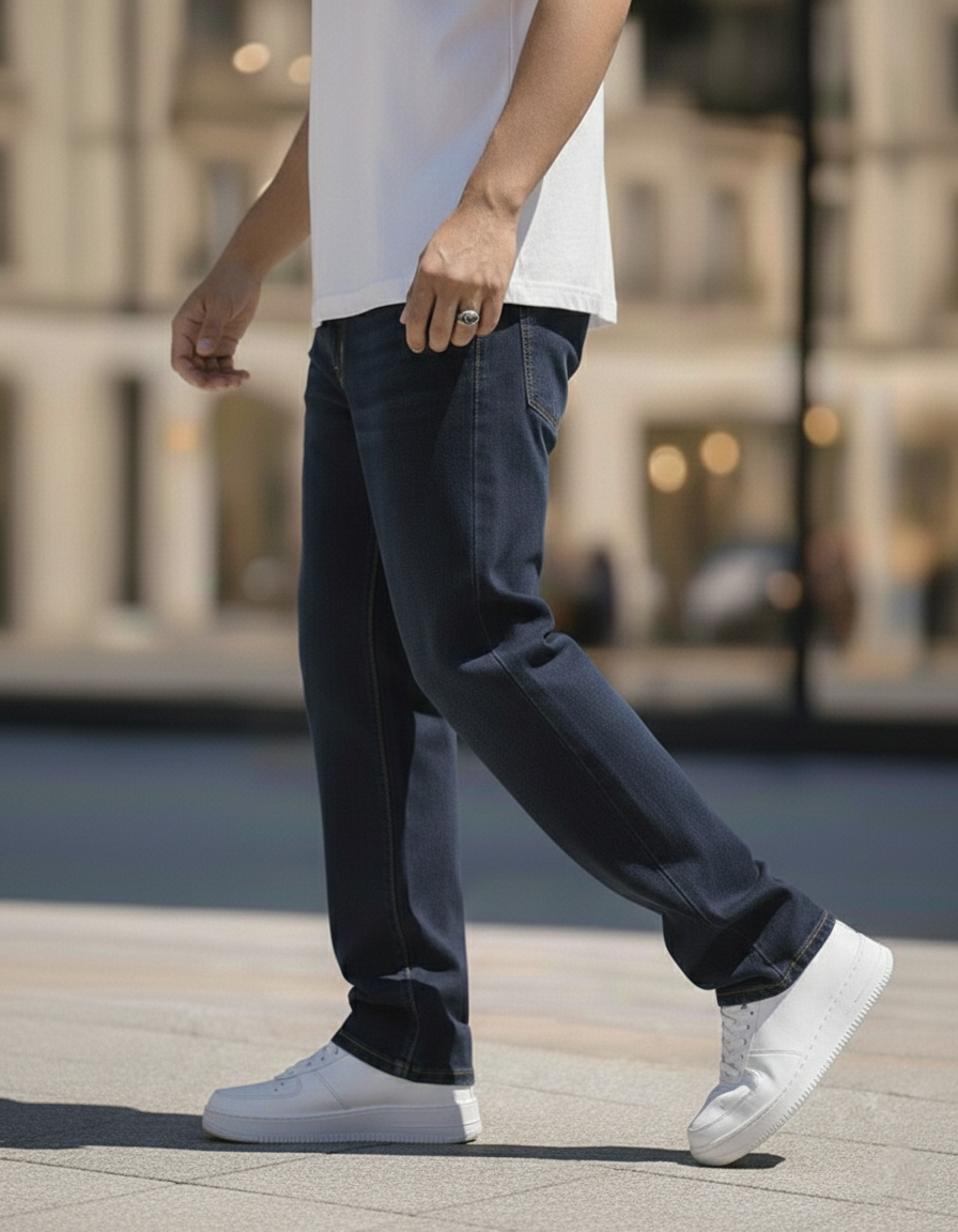 Elegant - Mens Relaxed Fit Mid-Rise Stretchable Jeans Blue