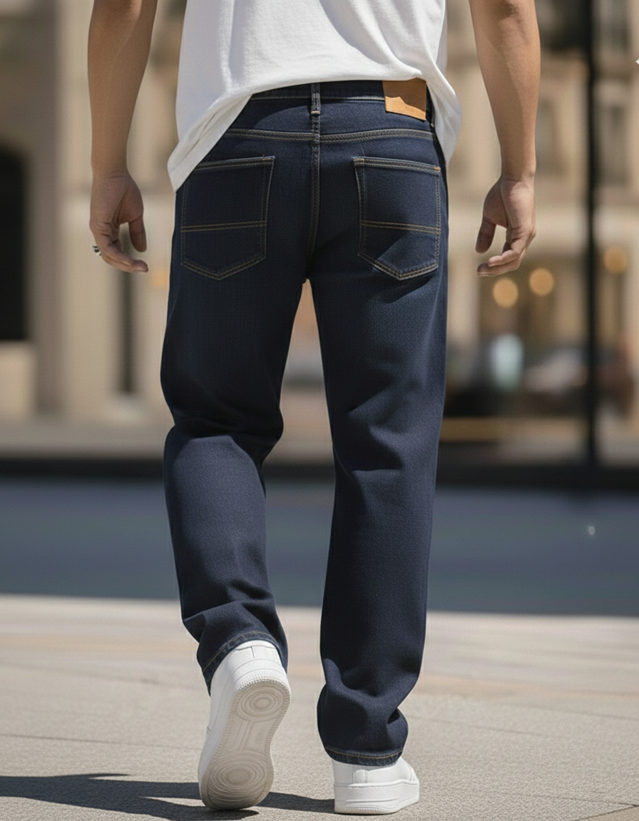 Elegant - Mens Relaxed Fit Mid-Rise Stretchable Jeans Blue
