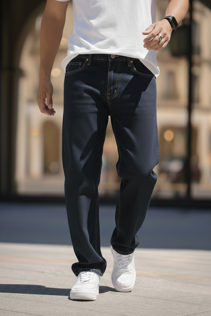 Elegant - Mens Relaxed Fit Mid-Rise Stretchable Jeans Blue