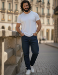 Elegant - Mens Relaxed Fit Mid-Rise Stretchable Jeans Blue