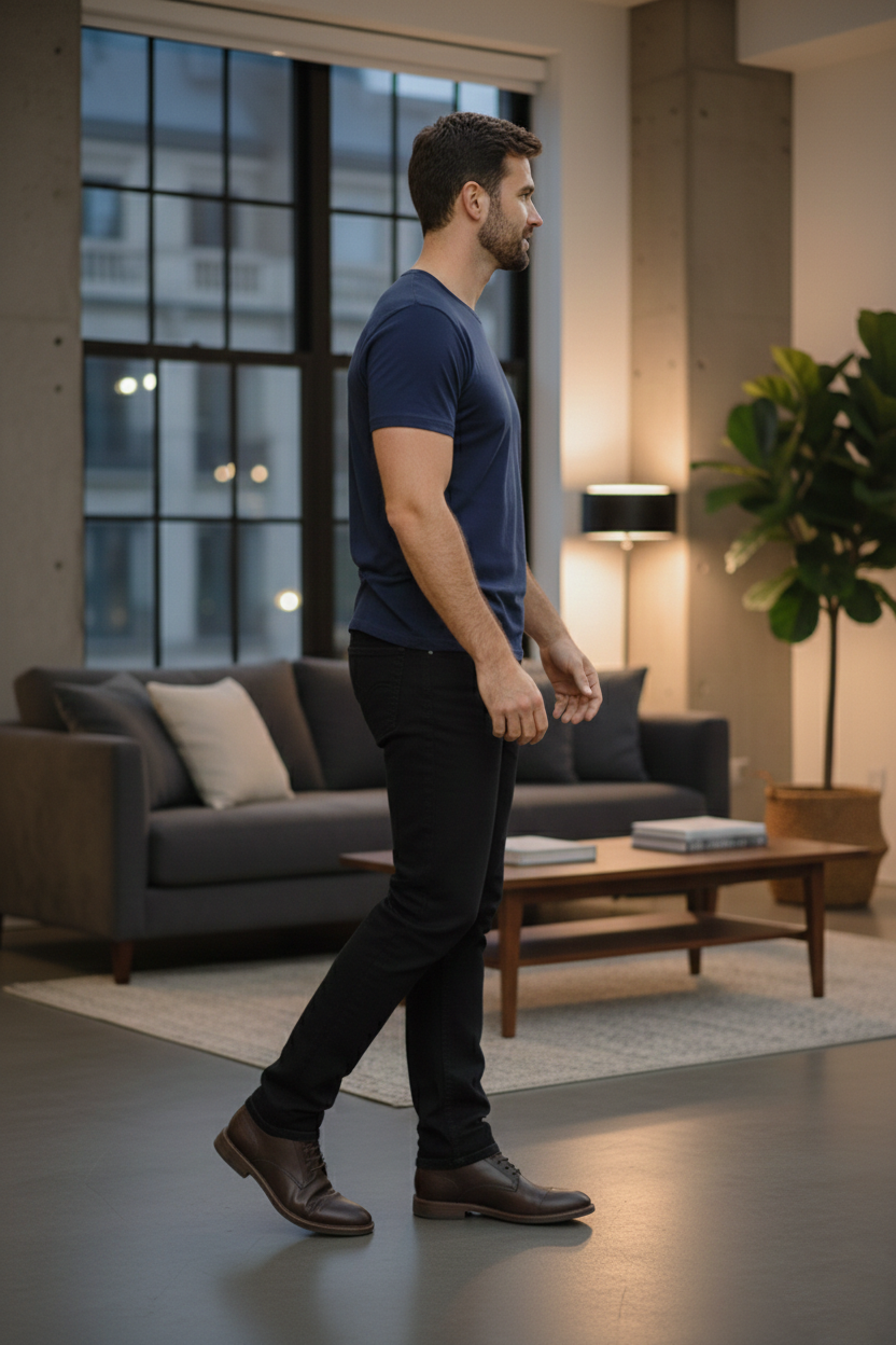 Elegant - Mens Regular Fit Round Neck Cotton T-Shirt Blue