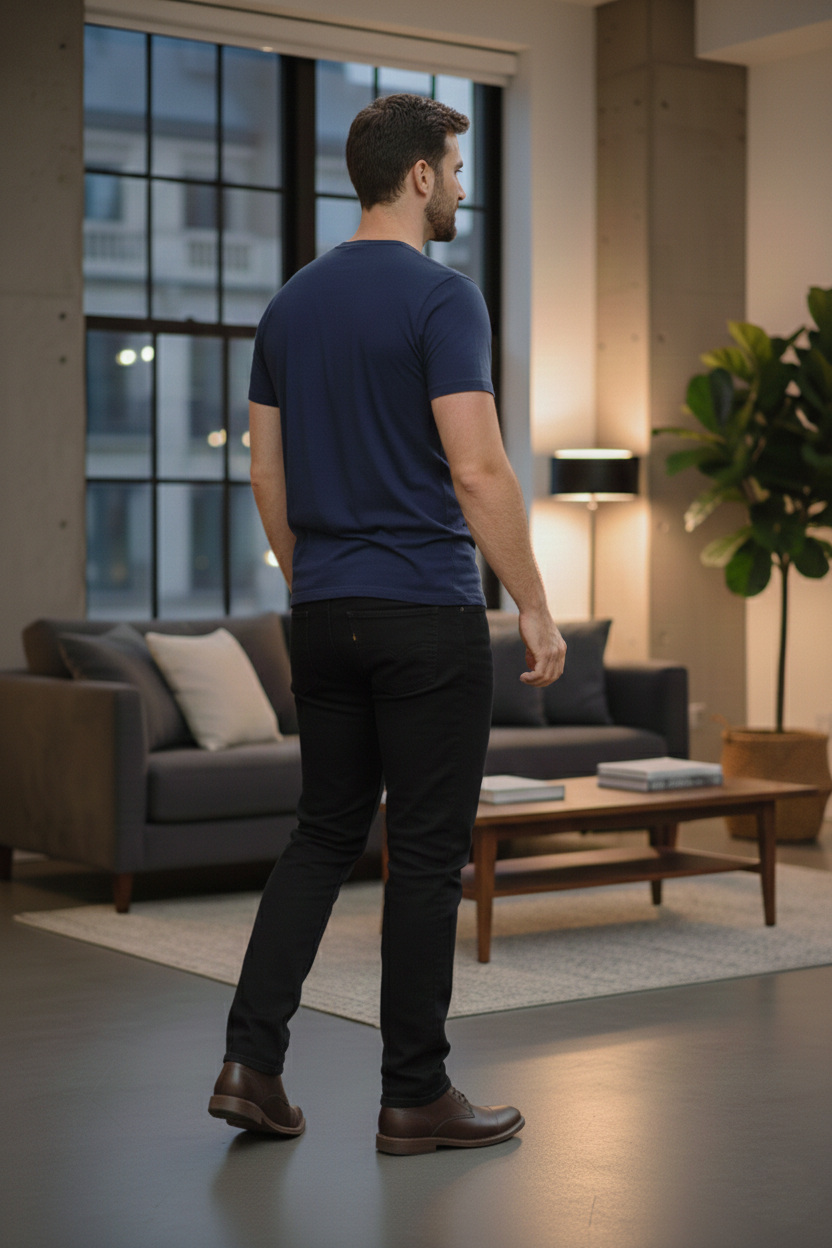 Elegant - Mens Regular Fit Blue Round Neck Cotton T-Shirt