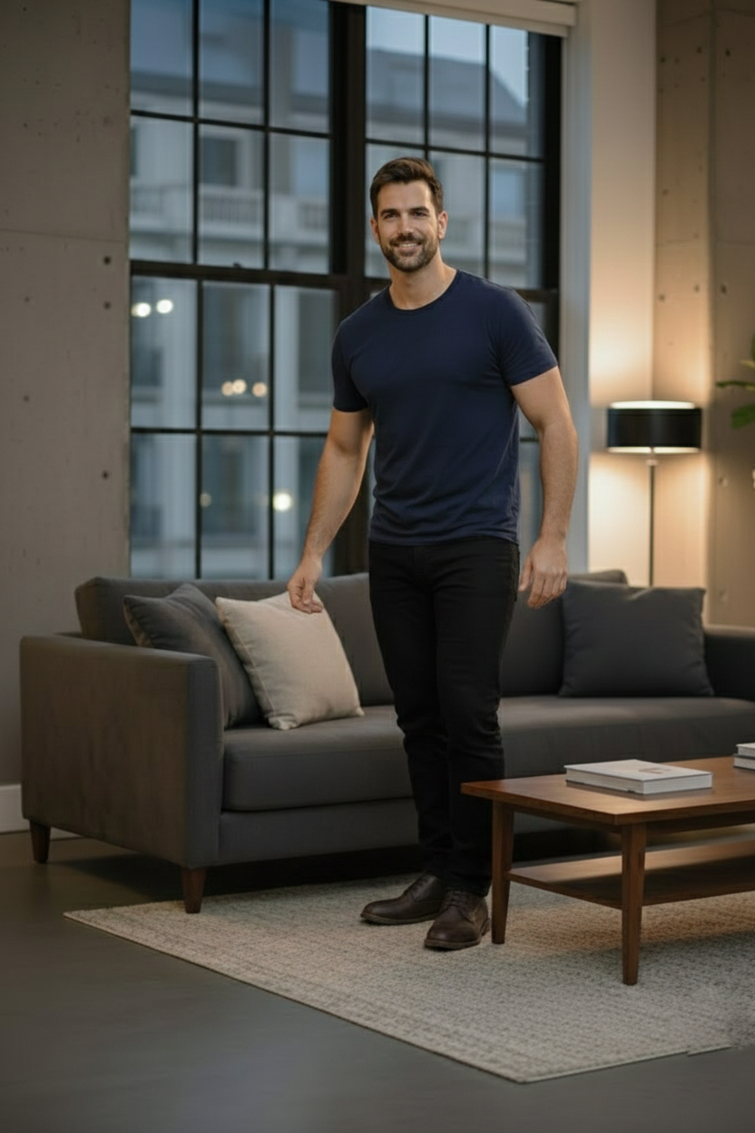 Elegant - Mens Regular Fit Blue Round Neck Cotton T-Shirt