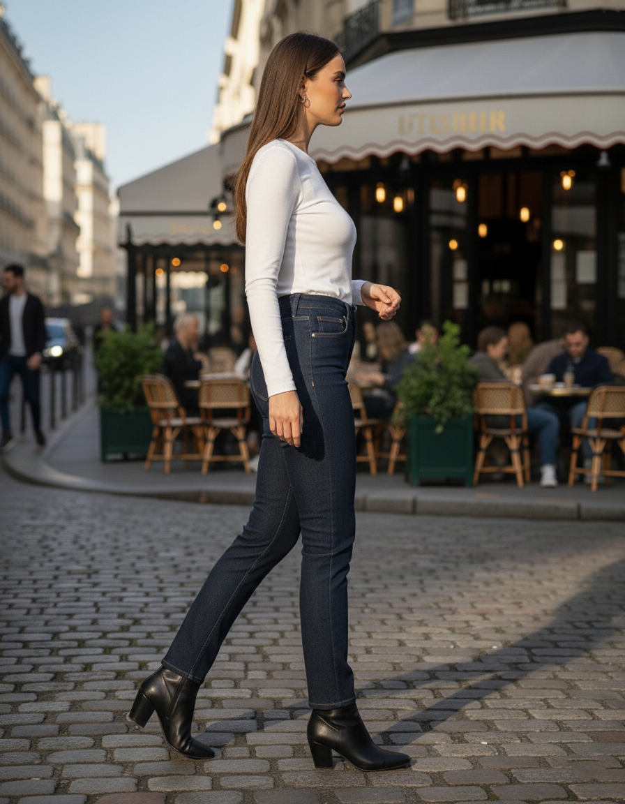 Elegant - Womens Slim Jeans High-Rise Stretchable Blue