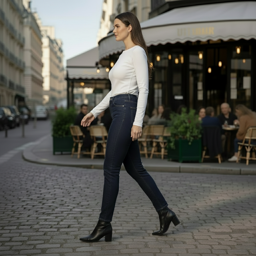Elegant - Womens Slim Jeans High-Rise Stretchable Blue