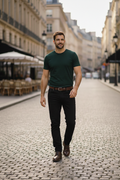 Elegant - Mens Regular Fit Round Neck Cotton T-Shirt Green
