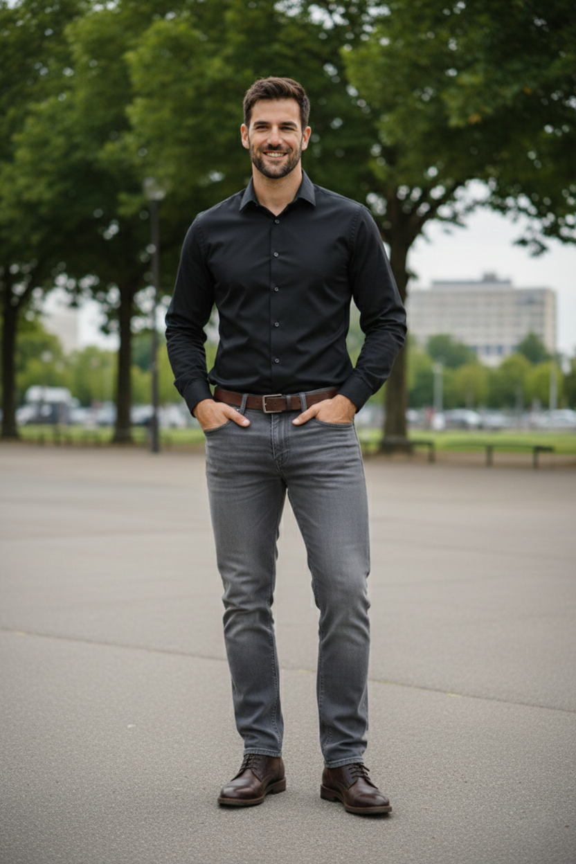 Elegant - Mens Regular Fit Mid-Rise Stretchable Jeans Grey