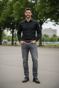 Elegant - Mens Regular Fit Mid-Rise Stretchable Jeans Grey