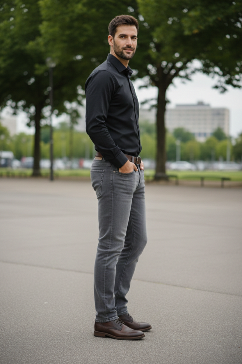 Elegant - Mens Regular Fit Mid-Rise Stretchable Jeans Grey