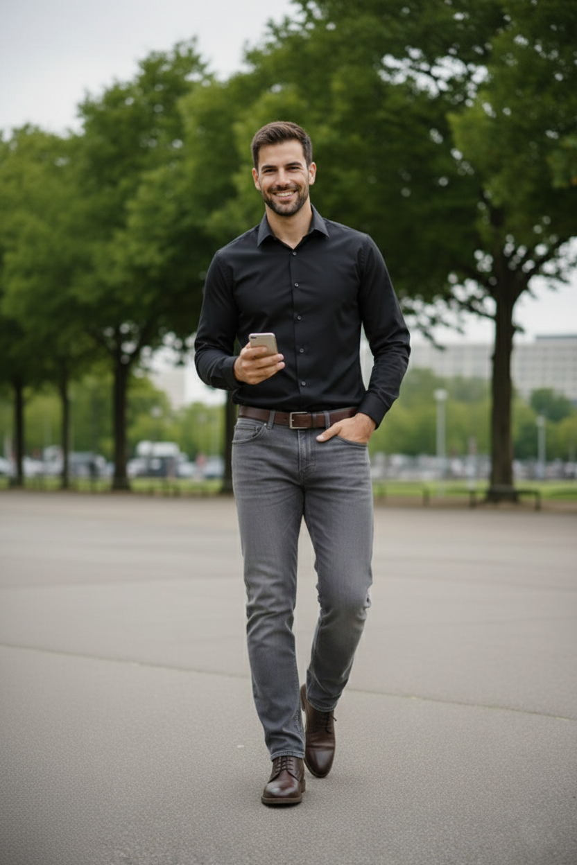 Elegant - Mens Regular Fit Mid-Rise Stretchable Jeans Grey