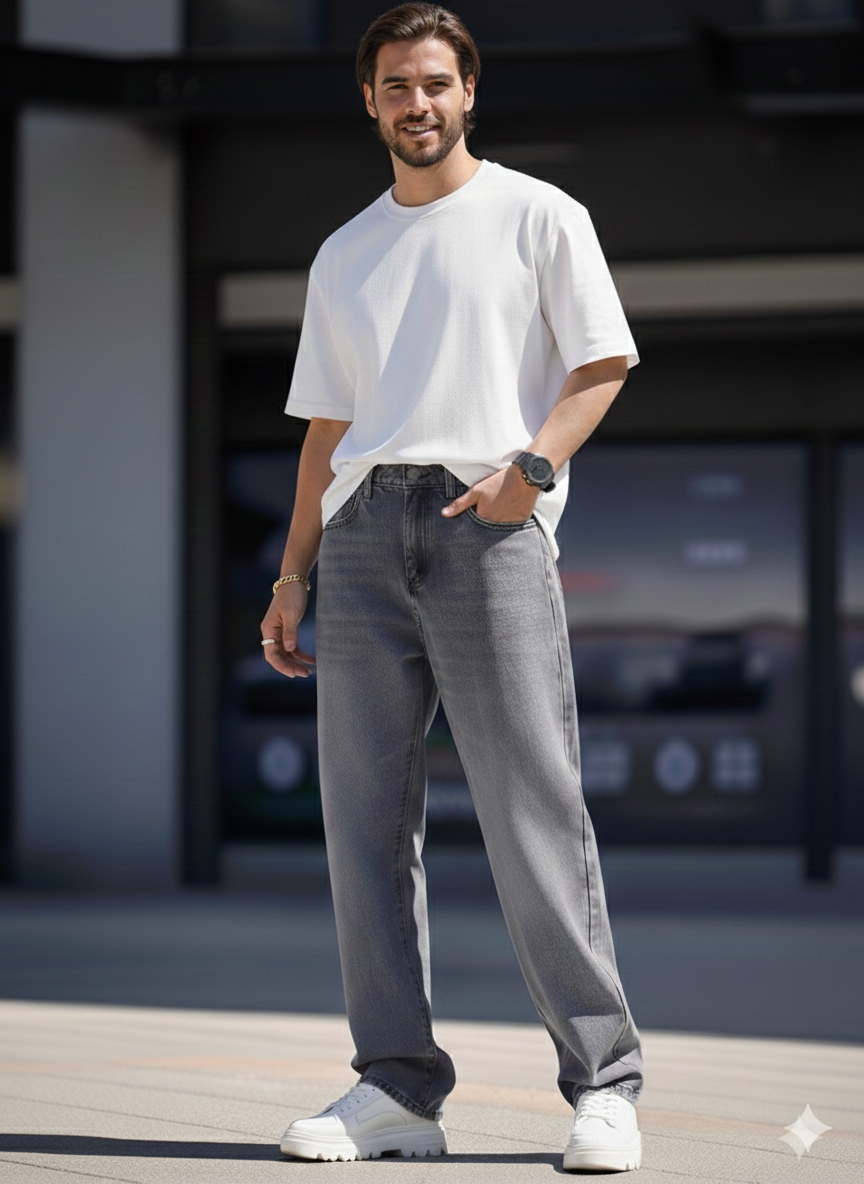 Men Relaxed Fit High-Rise Mildly Distressed Light Faded Stretchable Grey Jeans