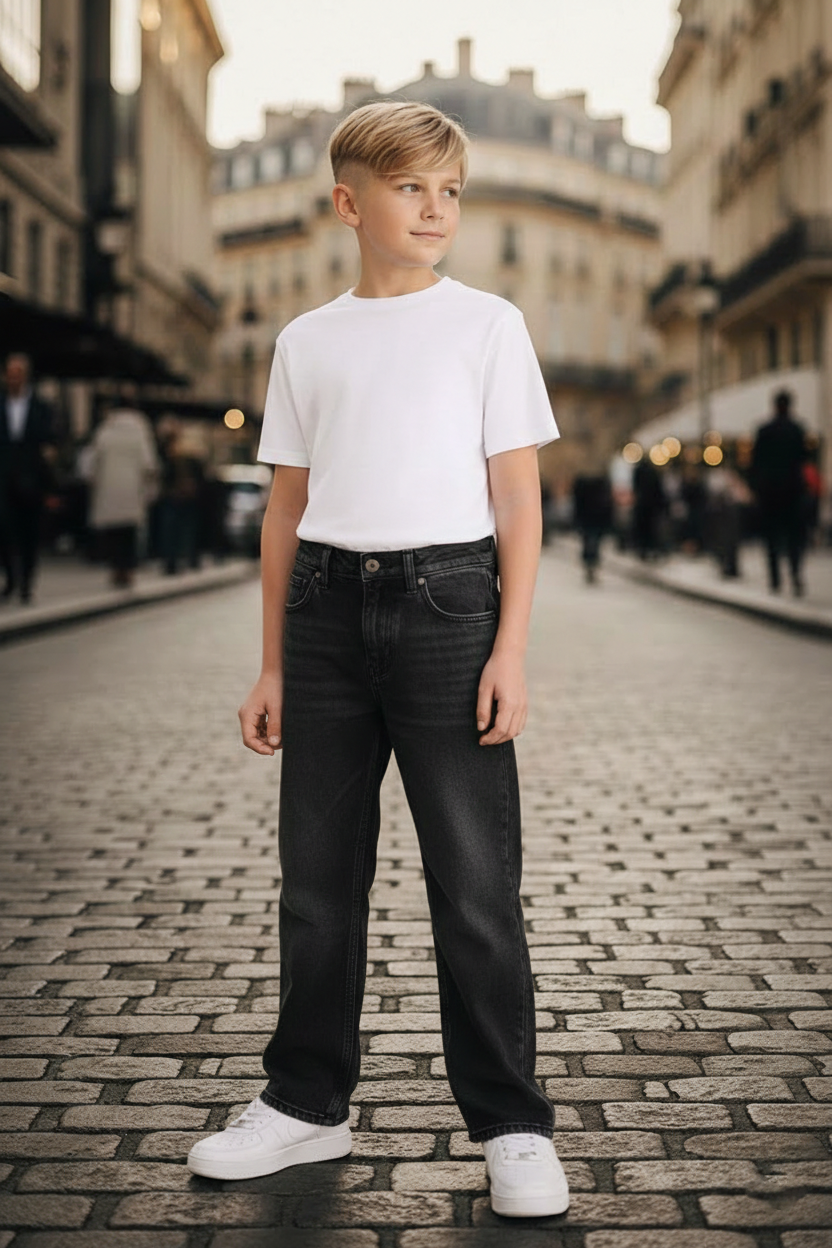 Elegant - Kids Baggy Faded Jeans Black