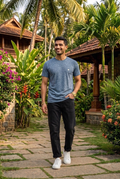 Elegant - Men's Blue Melange Crew Neck T-Shirt