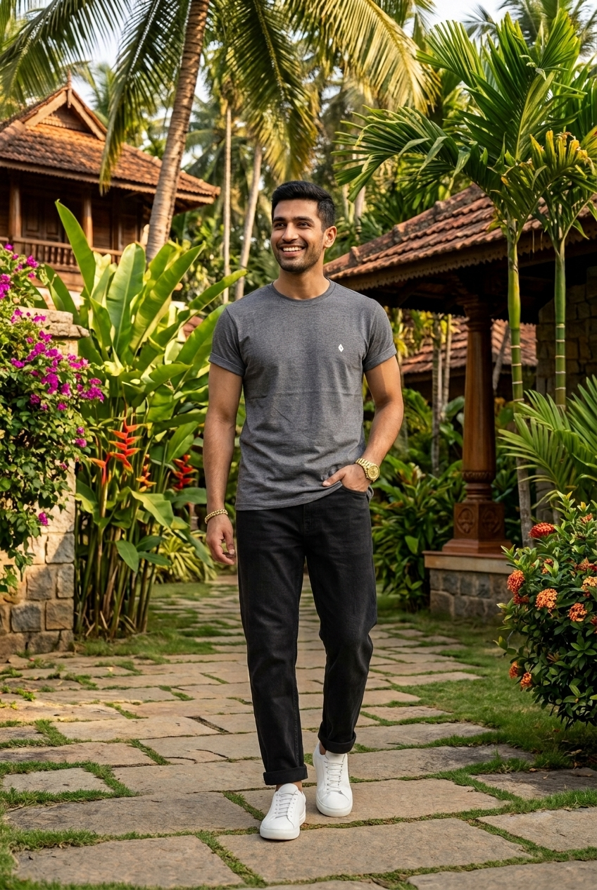 Elegant - Men's Charcoal Grey Crew Neck T-Shirt