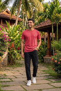 Elegant - Men's Red Melange Crew Neck T-Shirt