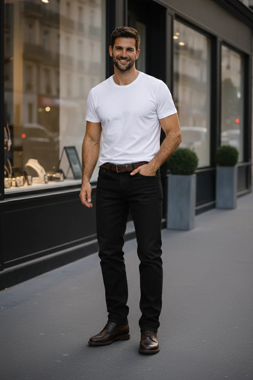 Elegant - Mens Regular Fit White Round Neck Cotton T-Shirt