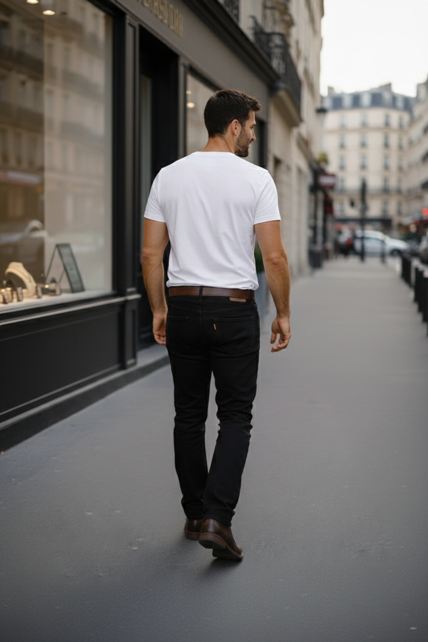 Elegant - Mens Regular Fit Mid-Rise Light Faded Stretchable Jeans Black