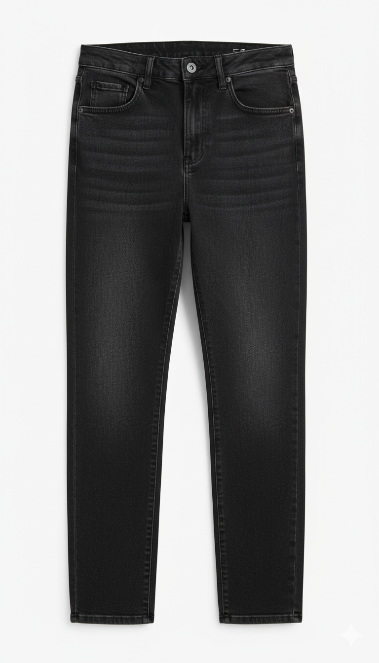 Elegant - Womens Slim Jeans High-Rise Stretchable Charcoal Black Faded