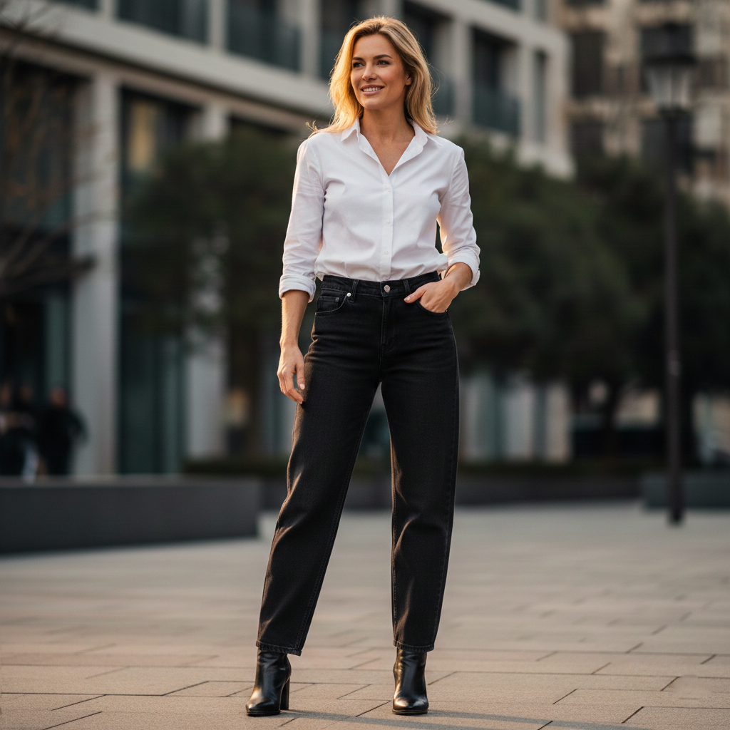 Elegant - Womens Mom Jeans High-Rise Stretchable Black