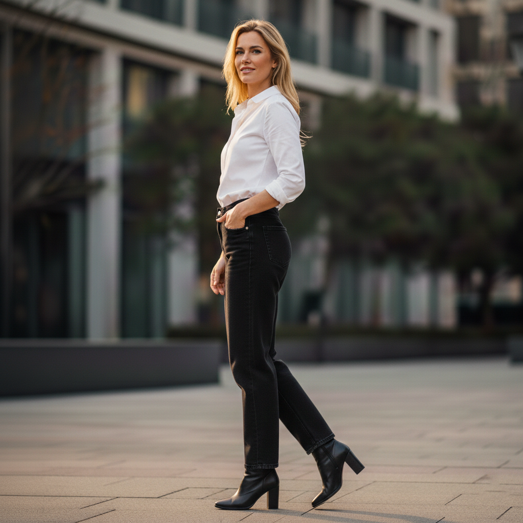 Elegant - Womens Mom Jeans High-Rise Stretchable Black