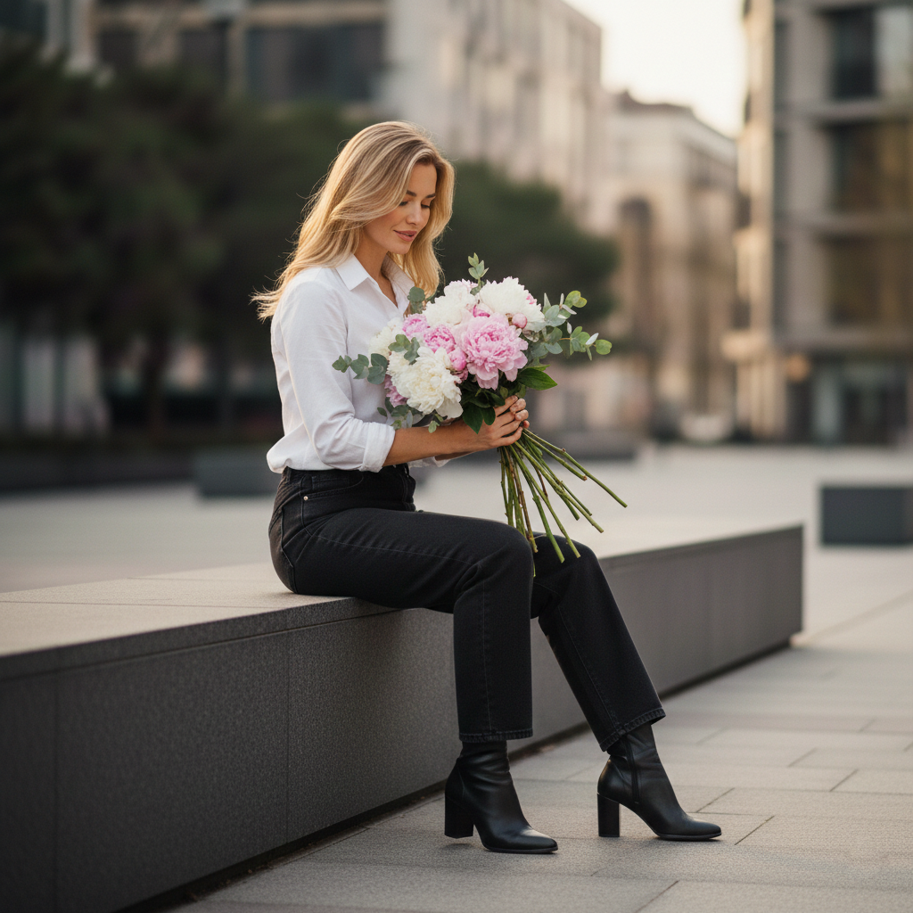 Elegant - Womens Mom Jeans High-Rise Stretchable Black