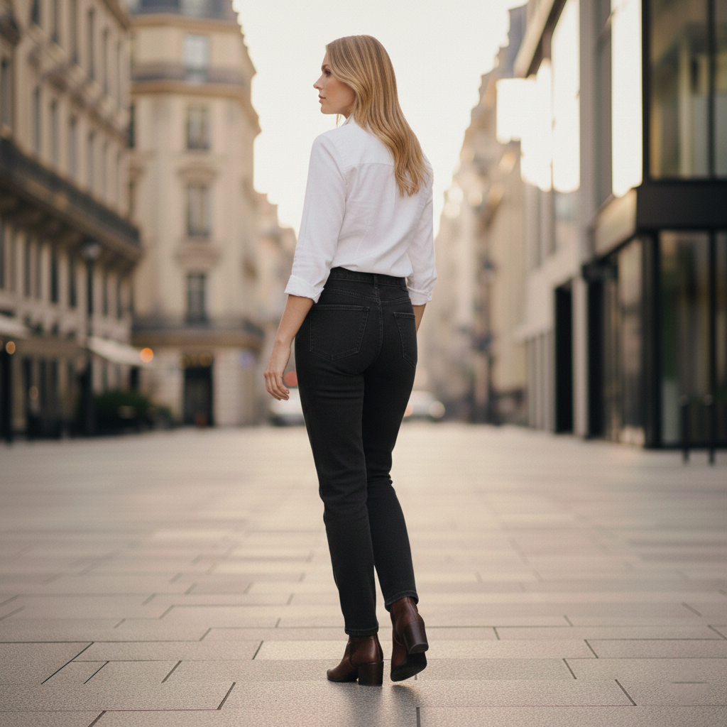 Elegant - Womens Slim Jeans High-Rise Stretchable Black Faded