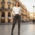 Elegant - Womens Slim Jeans High-Rise Stretchable Charcoal Black Faded