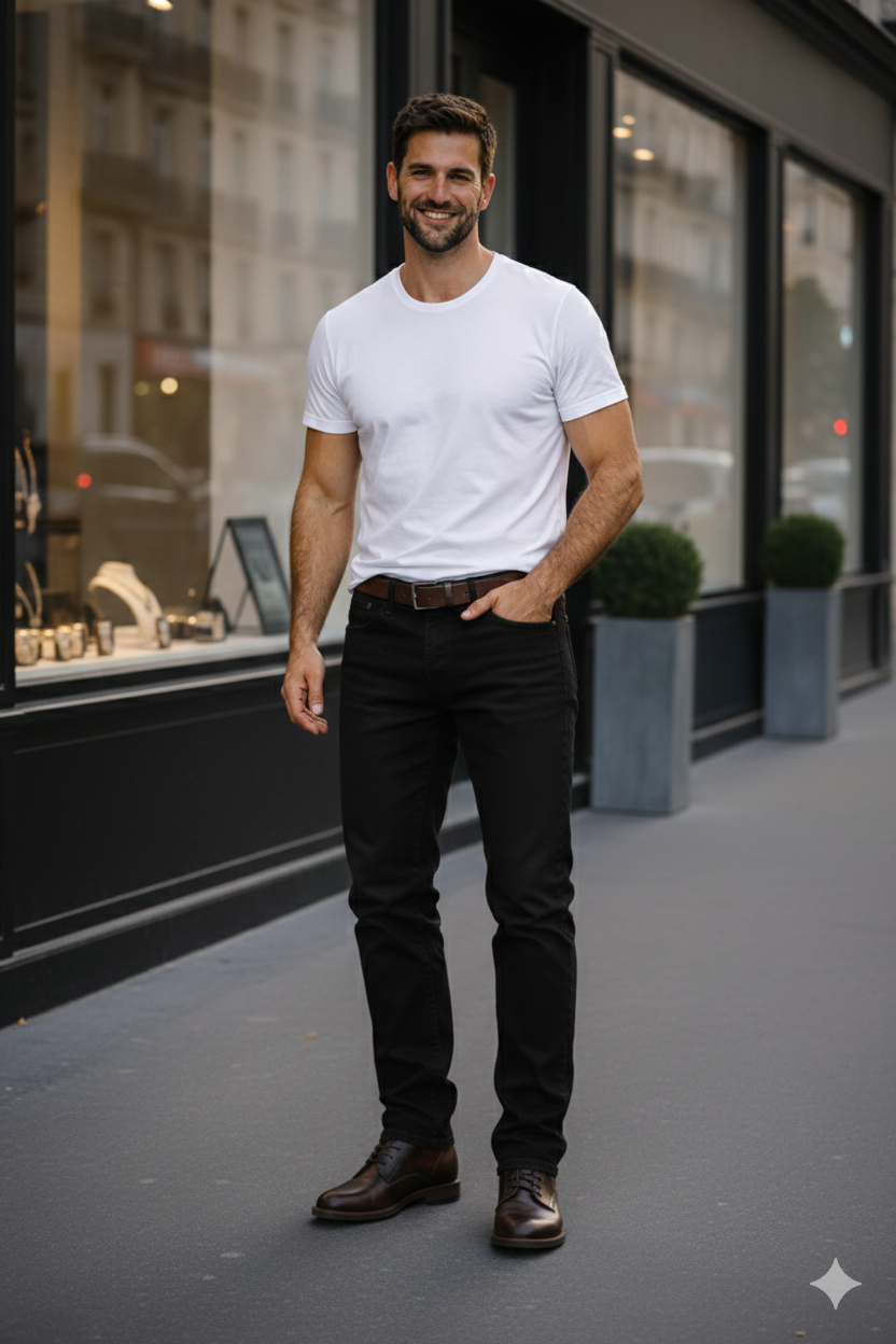 Mens Regular Fit White Round Neck Cotton T-Shirt