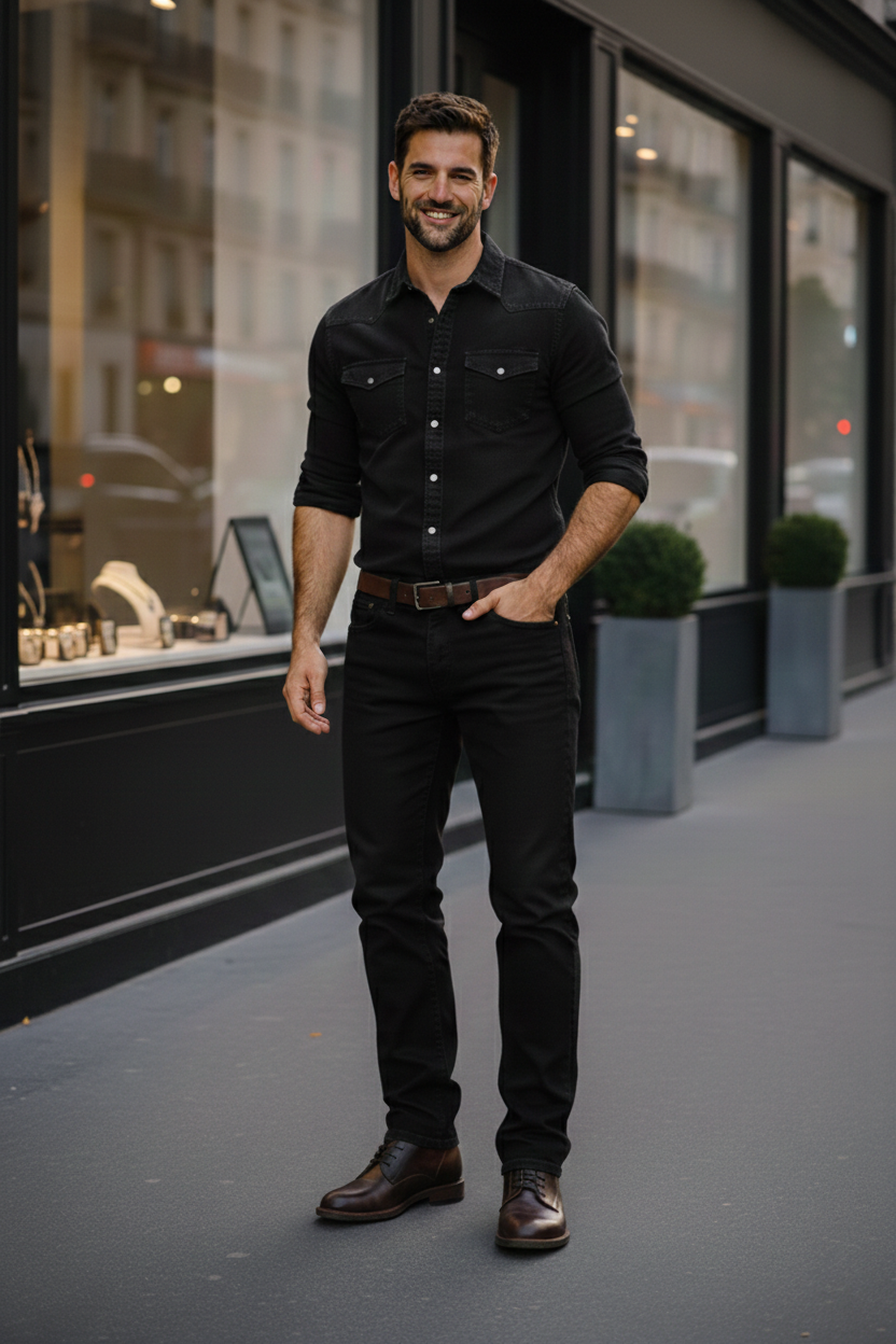 Elegant - Mens Regular Fit Mid-Rise Stretchable Jeans Black