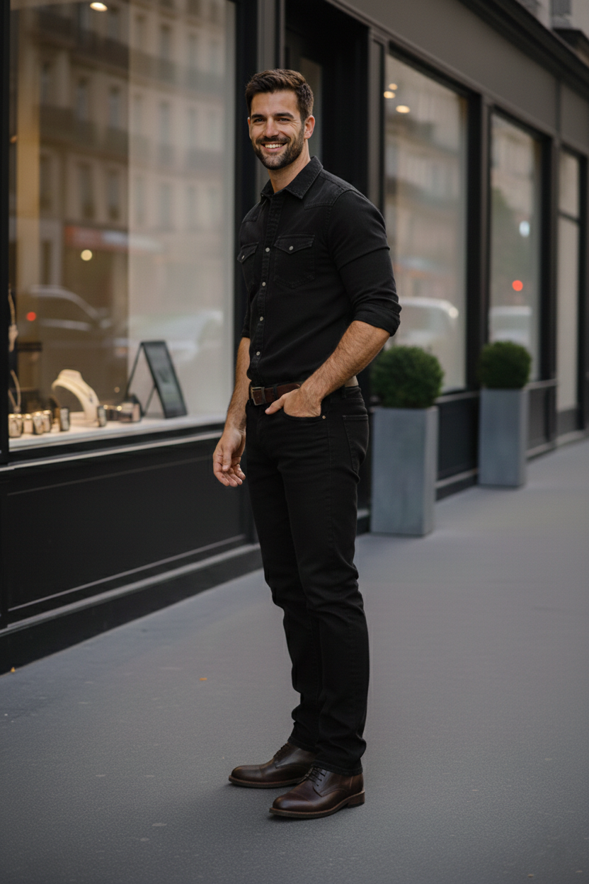 Elegant - Mens Regular Fit Mid-Rise Stretchable Jeans Black