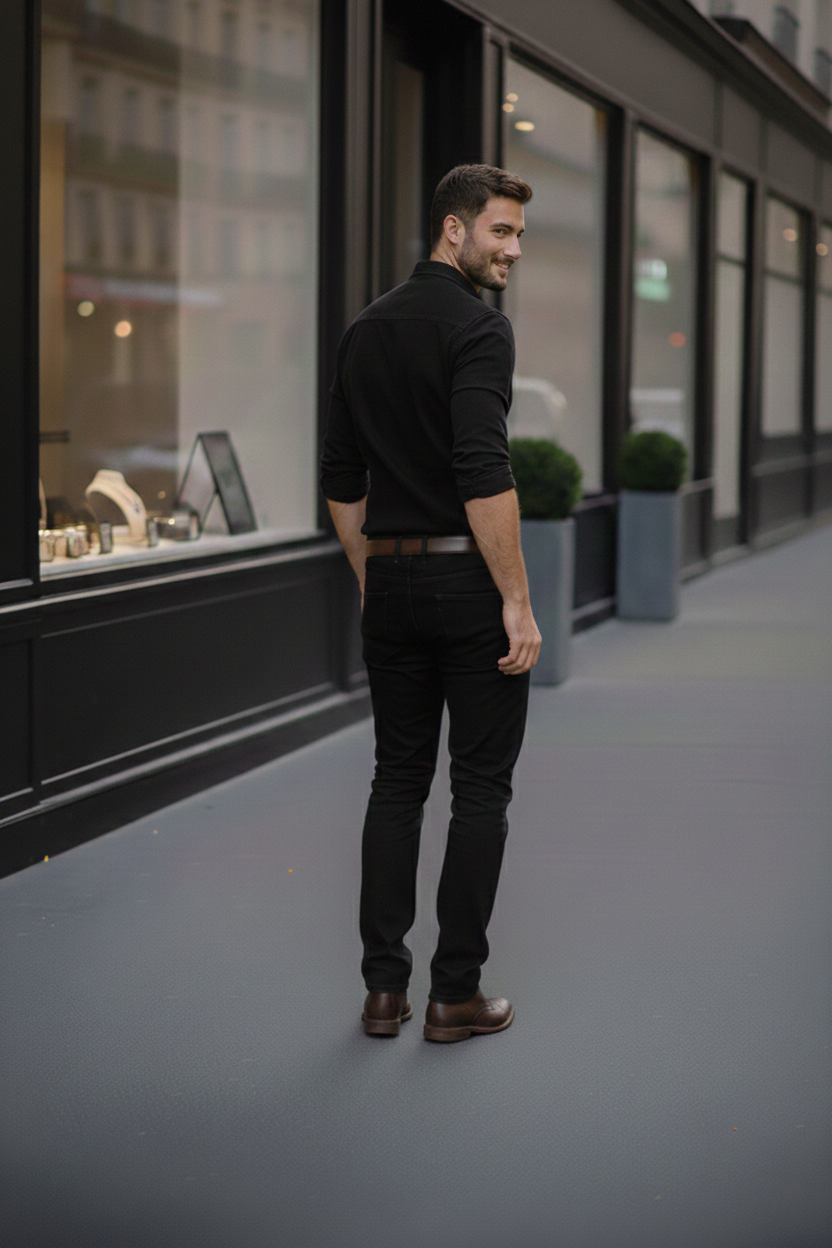 Elegant - Mens Regular Fit Mid-Rise Stretchable Jeans Black